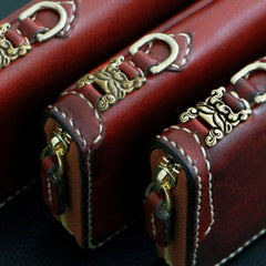 Handmade Mens Tooled Snow Lion Leather Chain Wallet Biker Trucker Wallet with Chain - iwalletsmen
