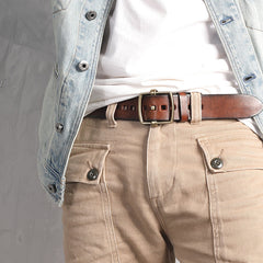 Genuine Leather Black Hollow Fashion Belt Khaki Belt Brown Long Belt Slim Belt for Men - iwalletsmen