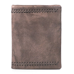 Handmade Leather Mens Vertical Gray billfold Wallet Men Brown Small Bifold Wallets for Men - iwalletsmen