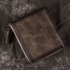Brown Vintage Bifold Wallet Leather Mens billfold Small Wallet Zipper Small Wallet For Men - iwalletsmen