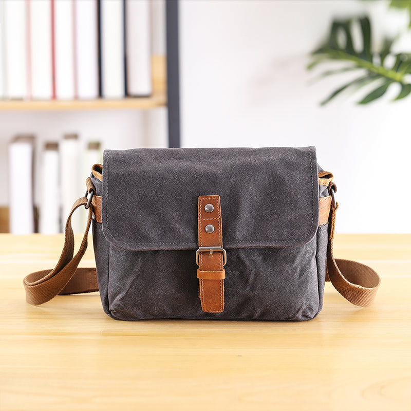 Canvas Leather Mens DSLR Camera Bag Side Bag Green Small Messenger Bag for Men - iwalletsmen