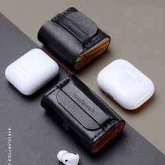 Best Green Leather AirPods Pro Case with Wristlet Strap Custom Leather Wood AirPods Pro Case Airpod Case Cover - iwalletsmen