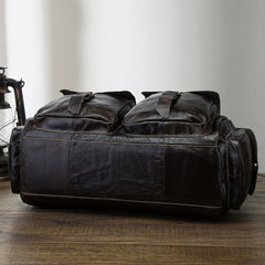 Cool Black Coffee Leather Men Barrel Overnight Bags Travel Bags Weekender Bags For Men - iwalletsmen