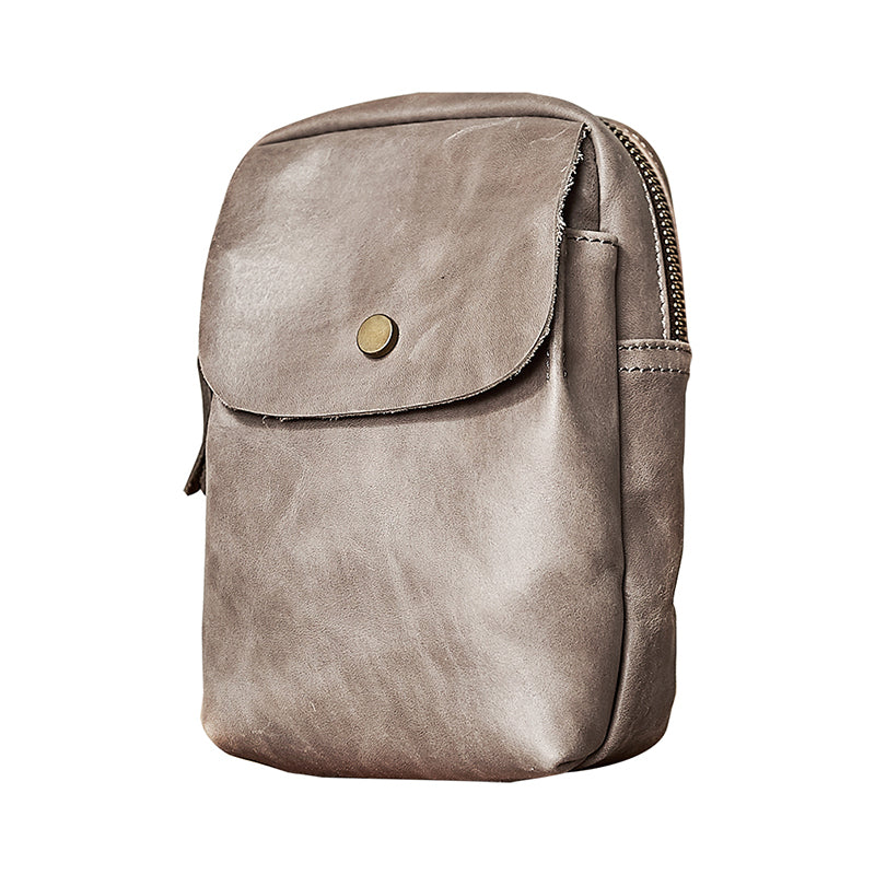 Cool Black Leather Mens Small Messenger Bag Courier Bag Chest Bag Phone Side Bag for men - iwalletsmen