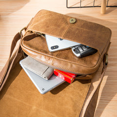 Camel Leather Mens Small Side Bag Small Messenger Bags Postman Bag Courier Bag for Men - iwalletsmen