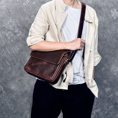 Cool Leather Mens 8‘’ Red Brown Small Side Bag Small Messenger Bag Shoulder Bag For Men - iwalletsmen