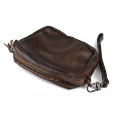 Vintage Leather Brown Men's Coin Wallet Black Wristlet Change Wallet Card Holder For Men - iwalletsmen