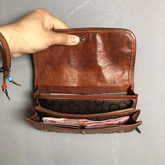Handmade Genuine Leather Mens Clutch Cool Fashion Wallet Clutch Wristlet Wallet for Men