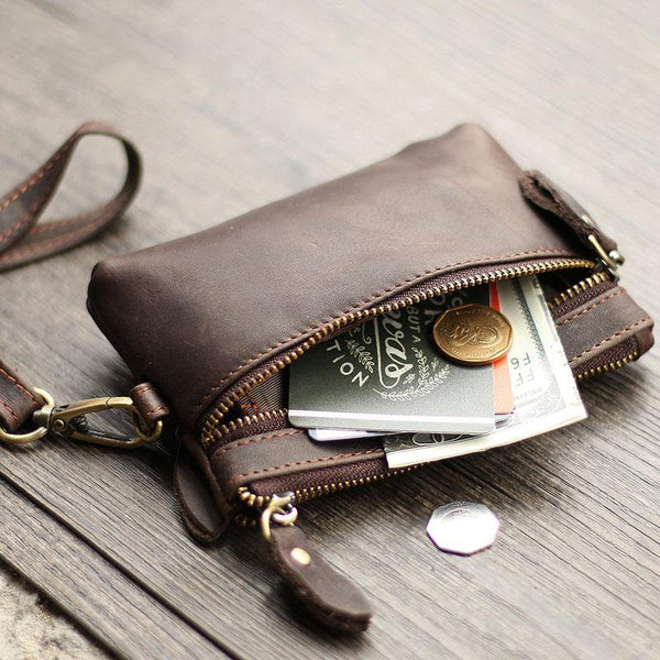 Cool Light Brown Leather Mens Card billfold Wallet Coin Purse Wristlet Car Key Wallet For Men - iwalletsmen