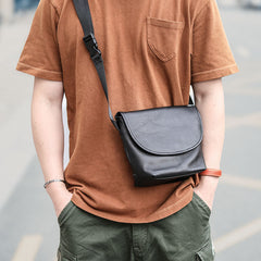 Black Cool Leather Mens Small Postman Bag Messenger Bag Black Courier Bag For Men - iwalletsmen