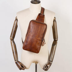 Brown Leather Mens 10 inches Sling Bag Sling Pack Casual Chest Bags One Shoulder Backpack for Men - iwalletsmen