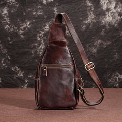 Tan Cool LEATHER MENS 8 inches Sling Bag One Shoulder Backpack Brown Chest Bag For Men - iwalletsmen