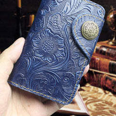 Handmade Leather Floral Mens Cool Key Wallet Wallet Card Holder Small Card Keychain Wallets for Men