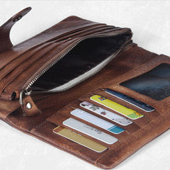 Handmade Leather Mens Cool Long Leather Wallet Bifold Clutch Wallet for Men - iwalletsmen