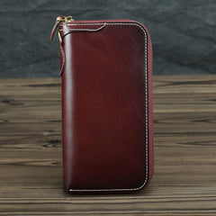 Green Mens Leather Cards Long Wallets Lot of Cards Black Zipper Long Wallet Cards Wallet for Men - iwalletsmen