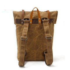 Cool Waxed Canvas Leather Mens Backpacks Canvas Travel Backpack Canvas School Backpack for Men - iwalletsmen