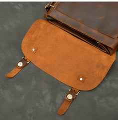 Leather Mens Brown Briefcase 12'' Laptop Briefcase Crossbody Side Bag Shoulder Bag For Men - iwalletsmen
