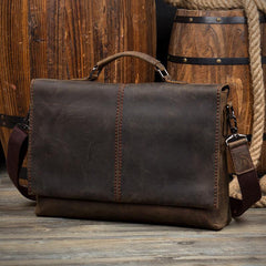 Vintage Dark Brown Leather Mens 15 inches Briefcase Laptop Bag Business Side Bags Work Bag for Men - iwalletsmen