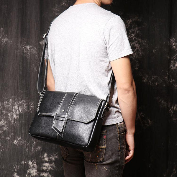 Cool Black LEATHER MENS Ipad SIDE BAGS COURIER BAG Black MESSENGER BAG FOR MEN - iwalletsmen