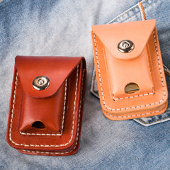 Handmade Leather Mens Leather Cigarette Case Cigarette Box Lighter Pocket Tobacco Pouch - iwalletsmen