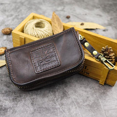Black Leather Men's Key Holders Wallet Car Keys Wallet Brown Zipper Key Wallets For Men - iwalletsmen