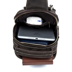 Vintage Brown Leather Mens Crossbody Pack Sling Bag Sling Pack Casual Chest Bags One Shoulder Backpack for Men - iwalletsmen