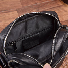 Black Leather Mens Tablet Messenger Bag Small Side Bag Black Shoulder Bag For Men - iwalletsmen