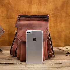 Cool Brown Leather Mens Belt Pouch Mini Shoulder Bag Belt Bag For Men - iwalletsmen