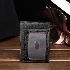 RFID Brown Leather Men's Slim Card Holder Black Front Pocket Wallet Small Card Wallet For Men - iwalletsmen