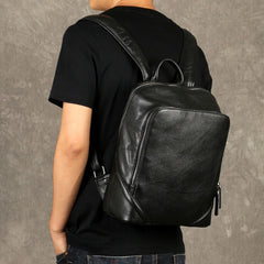 Genuine Leather Mens Cool Backpack Sling Bag Large Black Travel Bag Hiking Bag for men