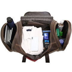Casual Brown Leather Round Men's Large Overnight Bag Travel Bag Luggage Weekender Bag For Men - iwalletsmen
