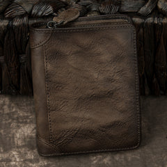 Cool Leather Brown Men's Zipper billfold Small Wallet Bifold Wallet Card Wallet For Men - iwalletsmen