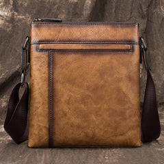 Brown  LEATHER MEN'S Small Side bag Square MESSENGER BAG Tan Square Courier Bag FOR MEN - iwalletsmen