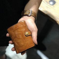 Vintage Handmade Black Leather Mens billfold Leather Wallet Men Tan Bifold Small Wallets for Men - iwalletsmen
