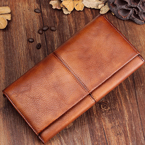 Handmade Leather Mens Cool Long Leather Wallet Bifold Clutch Wallet for Men - iwalletsmen