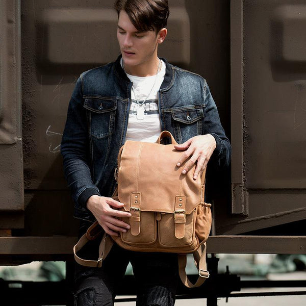 Brown Fashion Mens Leather 15-inch Computer Backpacks Cool Travel Backpacks College Backpack for men - iwalletsmen