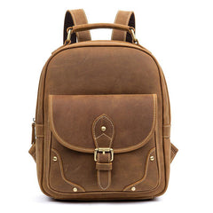 Fashion Light Brown Mens Leather 12-inch Small Backpacks Travel Backpack School Backpacks for men - iwalletsmen
