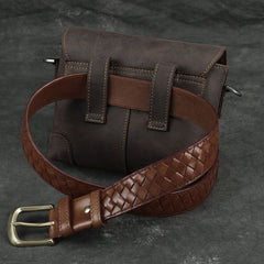Cool Brown Leather Men's 8 inches Postman Bag Camel Belt Bag Courier Messenger Bag For Men - iwalletsmen