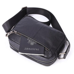 BADASS Black LEATHER MENS Small Ipad Courier Bag SIDE BAG Casual MESSENGER BAG FOR MEN - iwalletsmen