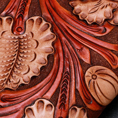 Handmade Leather Mens Clutch Wallet Cool Floral Tooled Wallet Long Zipper Wallets for Men