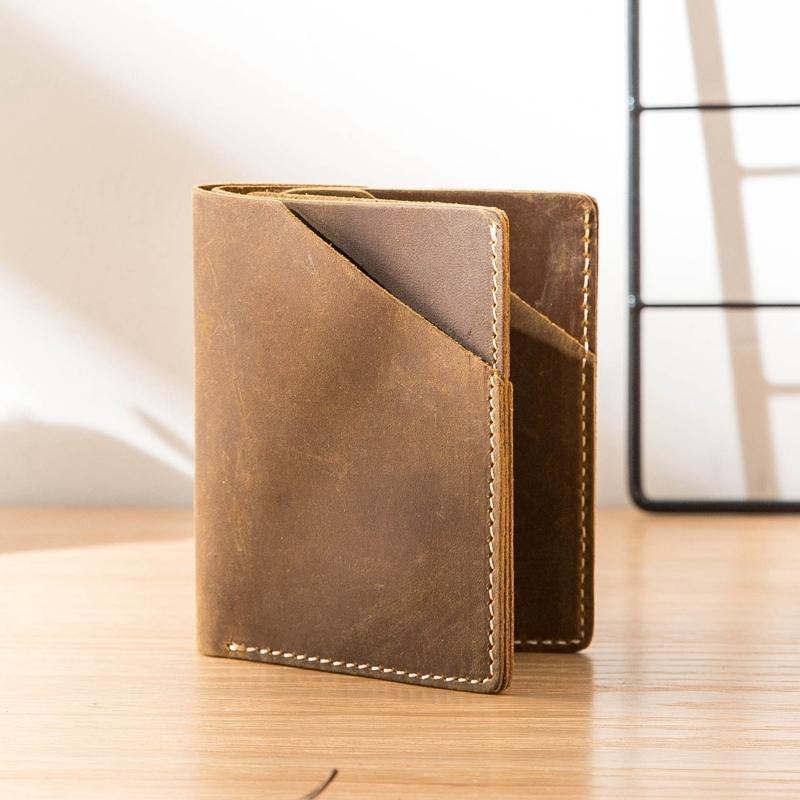 Brown Cool Leather Mens Small Wallets Front Pocket Wallet Vintage Thin Bifold billfold Wallet for Men - iwalletsmen