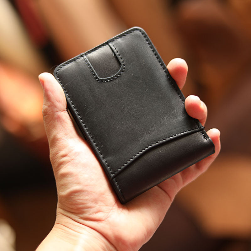 Cool Black Leather Mens Card billfold Wallet Bifold SMall License Wallet Brown Front Pocket Wallet For Men - iwalletsmen