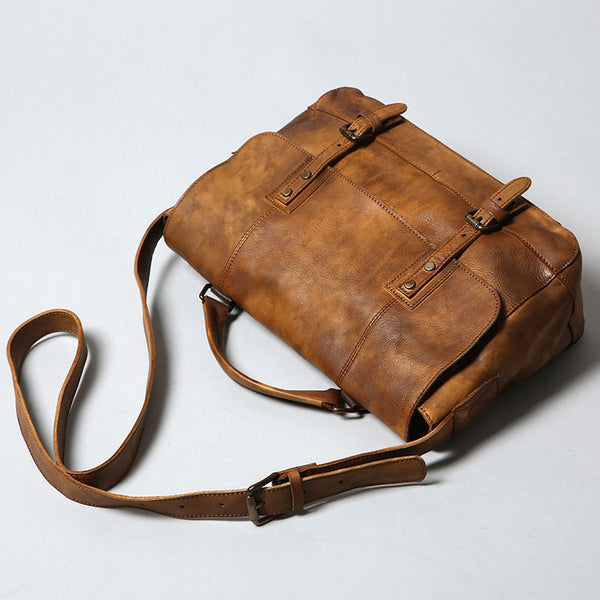 Handmade Leather Mens Cool Shoulder Bag Messenger Bag Chest Bag Bike Bag Cycling Bag for men
