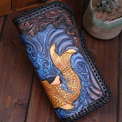 Handmade Leather Carp Mens Chain Biker Wallet Cool Leather Wallet With Chain Wallets for Men