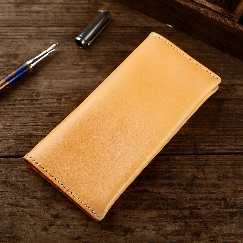 Casual Retro Leather Mens Wine Red Slim Long Wallet Light Beige Bifold Card Wallet Clutch Wallet For Men - iwalletsmen