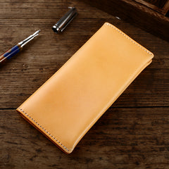Casual Retro Leather Mens Wine Red Slim Long Wallet Light Beige Bifold Card Wallet Clutch Wallet For Men - iwalletsmen