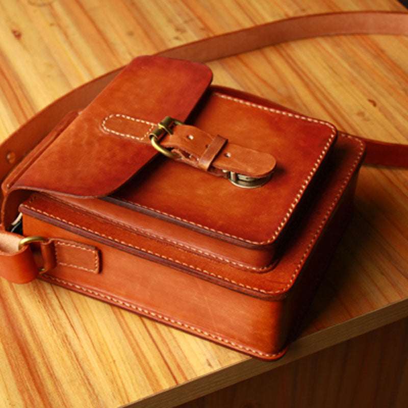 Handmade Vintage Brown Leather Mens School Shoulder Bags Messenger Bag for Men - iwalletsmen