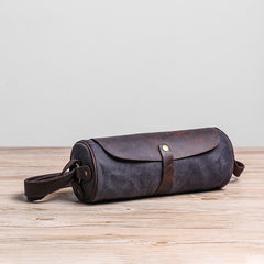 Gray Leather Mens Green Barrel Sling Bag Postman Bag Bucket Messenger Bag Side Bag For Men - iwalletsmen