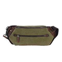 Black Canvas Leather Fanny Pack Men's Chest Bag Sling Hip Bag Canvas Waist Bag For Men - iwalletsmen