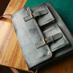 Handmade Vintage Leather Mens Cool Messenger Bags Gray Shoulder Bag for Men - iwalletsmen